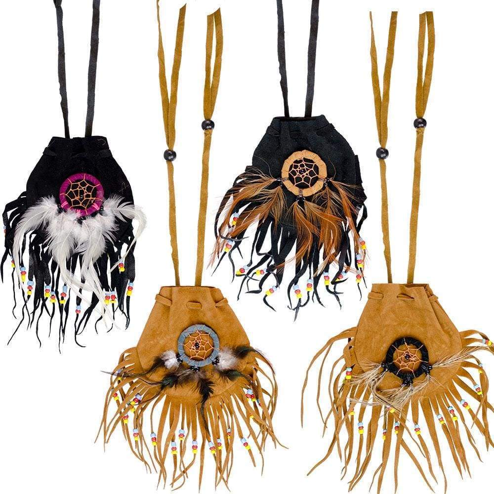 3" Leather Bag with Dreamcatcher (Assorted Color) - Magick Magick.com