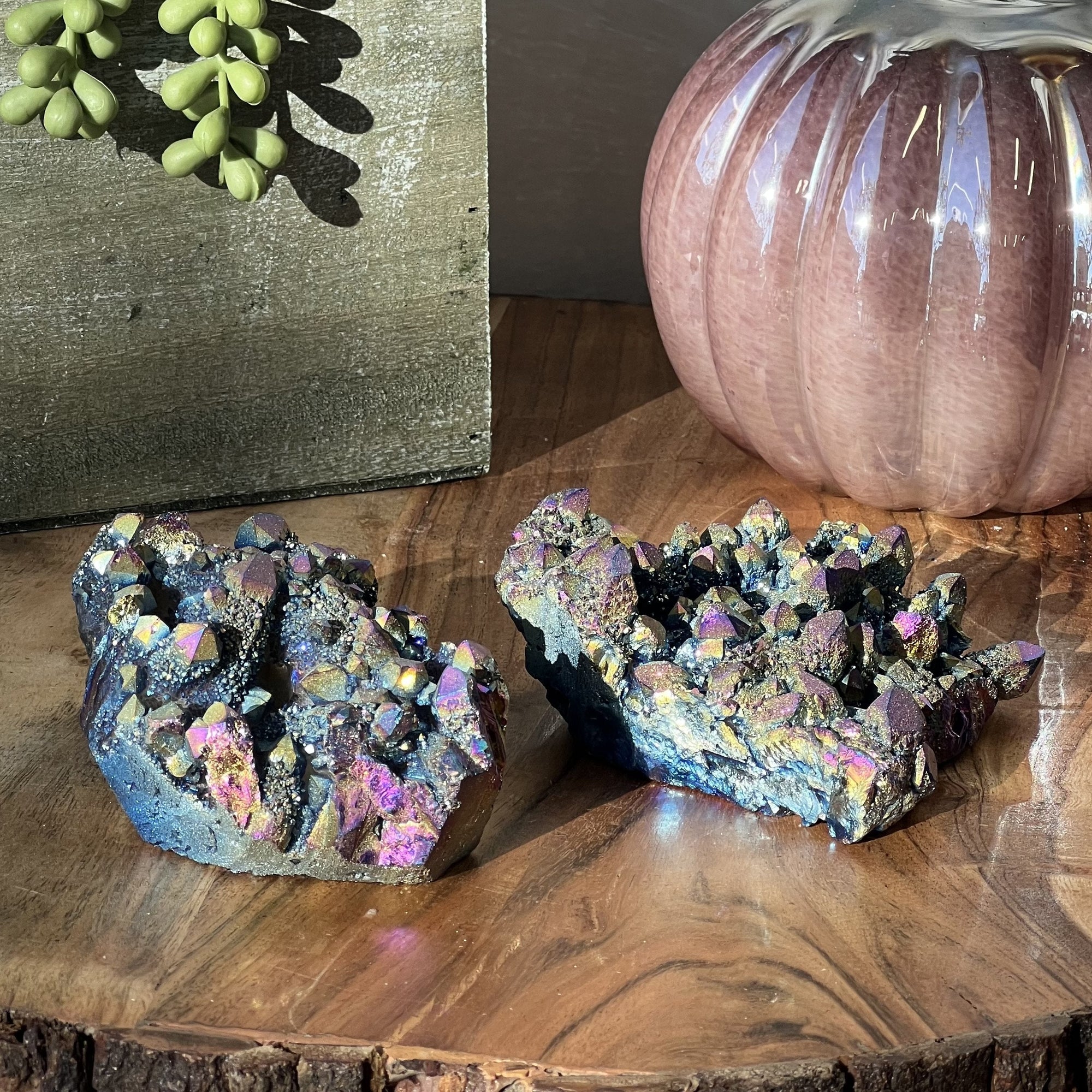 4-5" Black Rainbow Aura Quartz Cluster - Magick Magick.com
