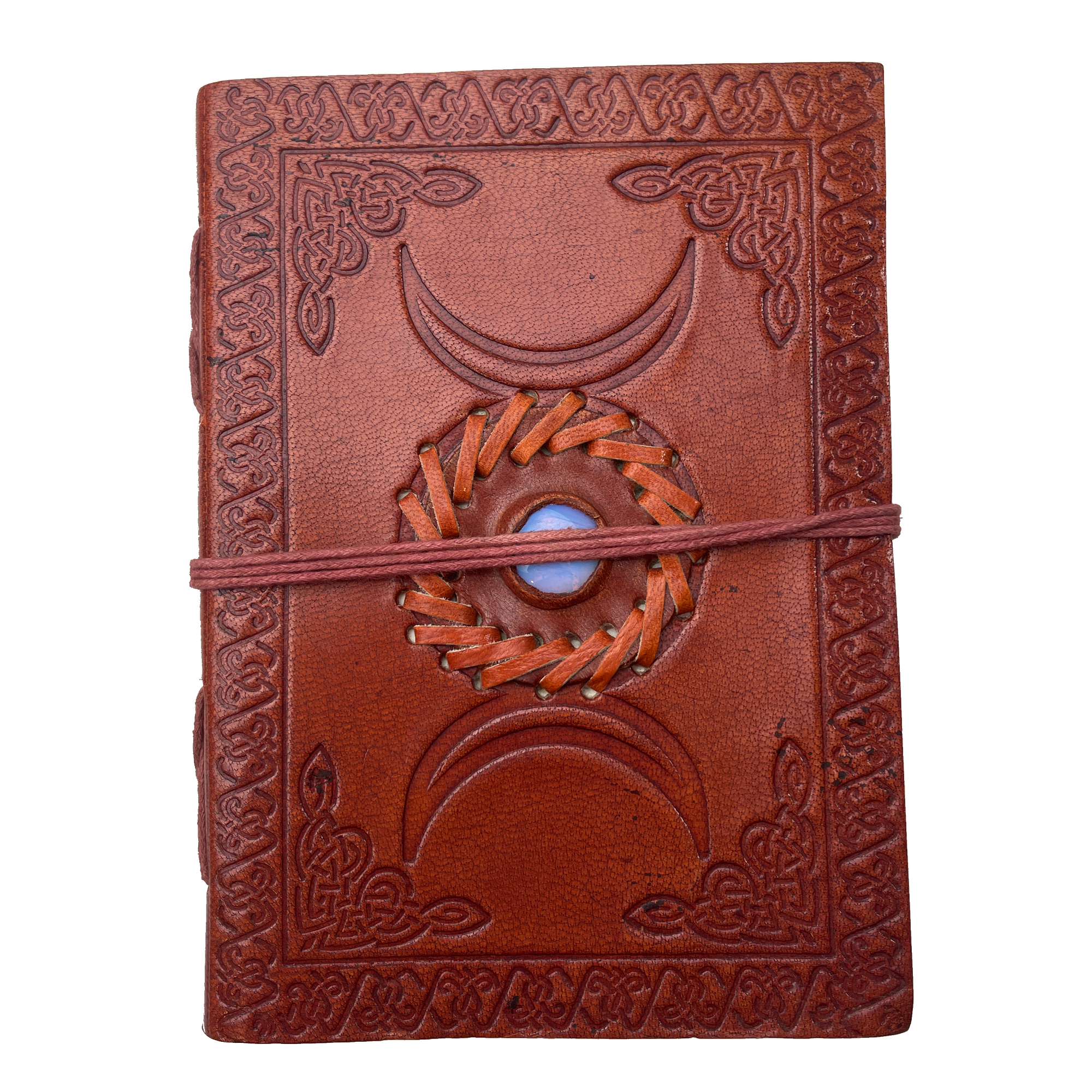 5" x 7" Triple Moon with Stone Embossed Leather Journal with Cord - Magick Magick.com