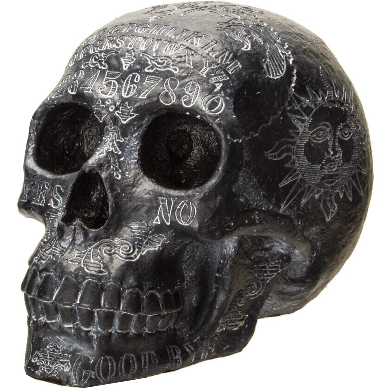 8.5" Resin Ouija Skull - Black - Magick Magick.com