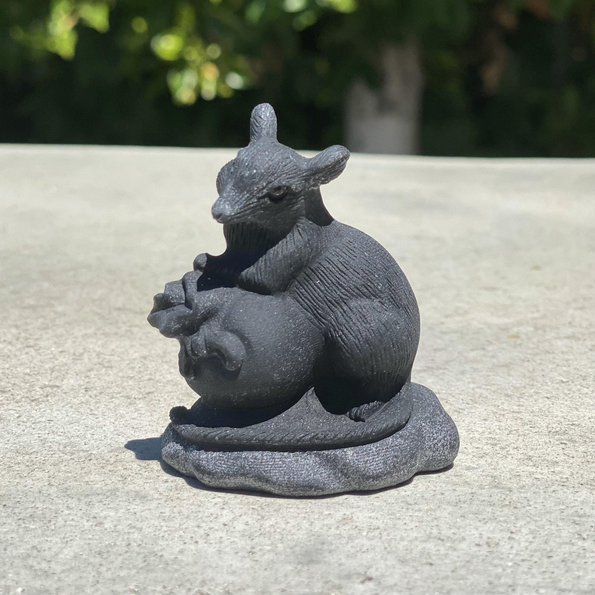 Natural Black Obsidian Hand Carved Mouse with Money Bag - .18 lbs (2 x 1.5 x 2.5 inches) - Magick Magick.com