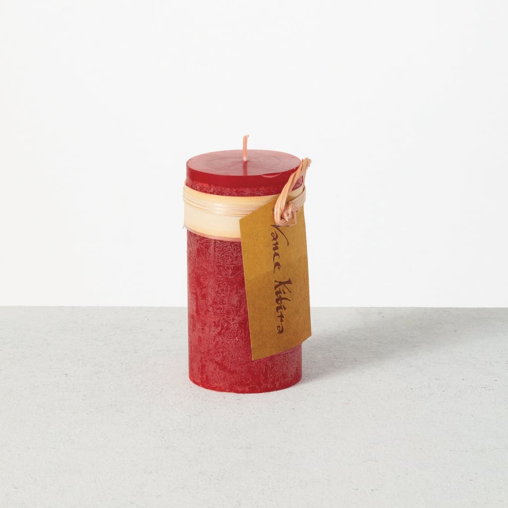 Red Timber Pillar Candle Christmas Decoration - Candles
