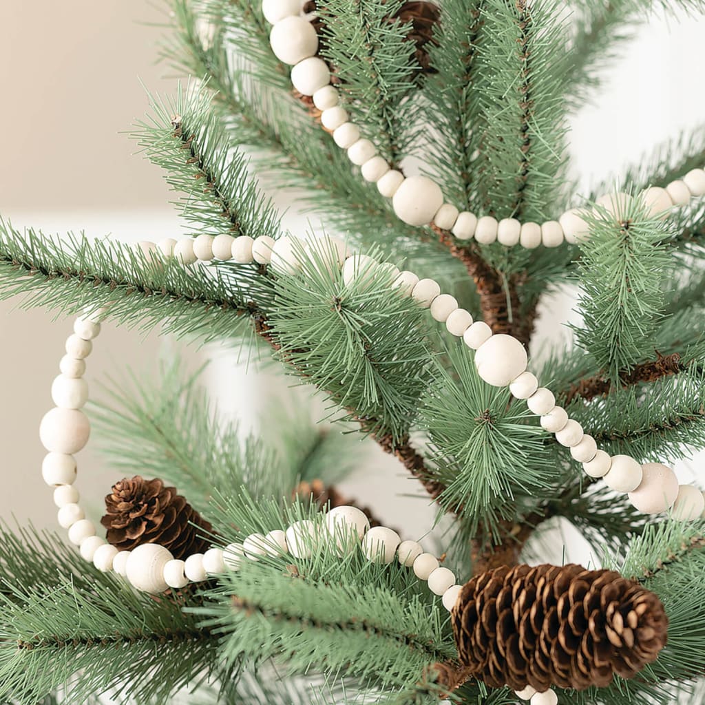 Cream Wooden Bead Garland Christmas Decoration - Christmas
