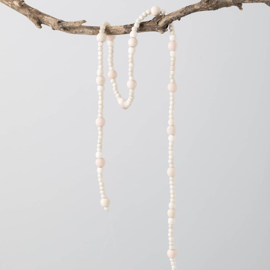 Cream Wooden Bead Garland Christmas Decoration - Christmas