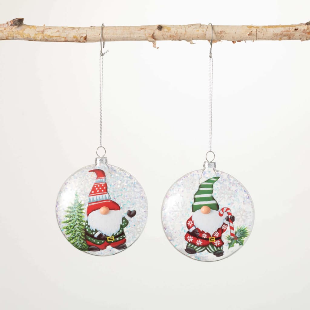 Gnome Glass Disc Ornament Set (Set of 2) Christmas
