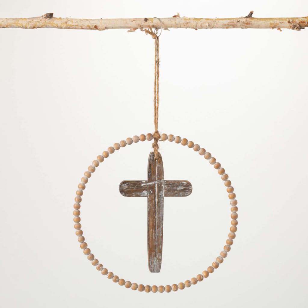 Wood Beads & Cross Ornament Christmas Decoration - Christmas