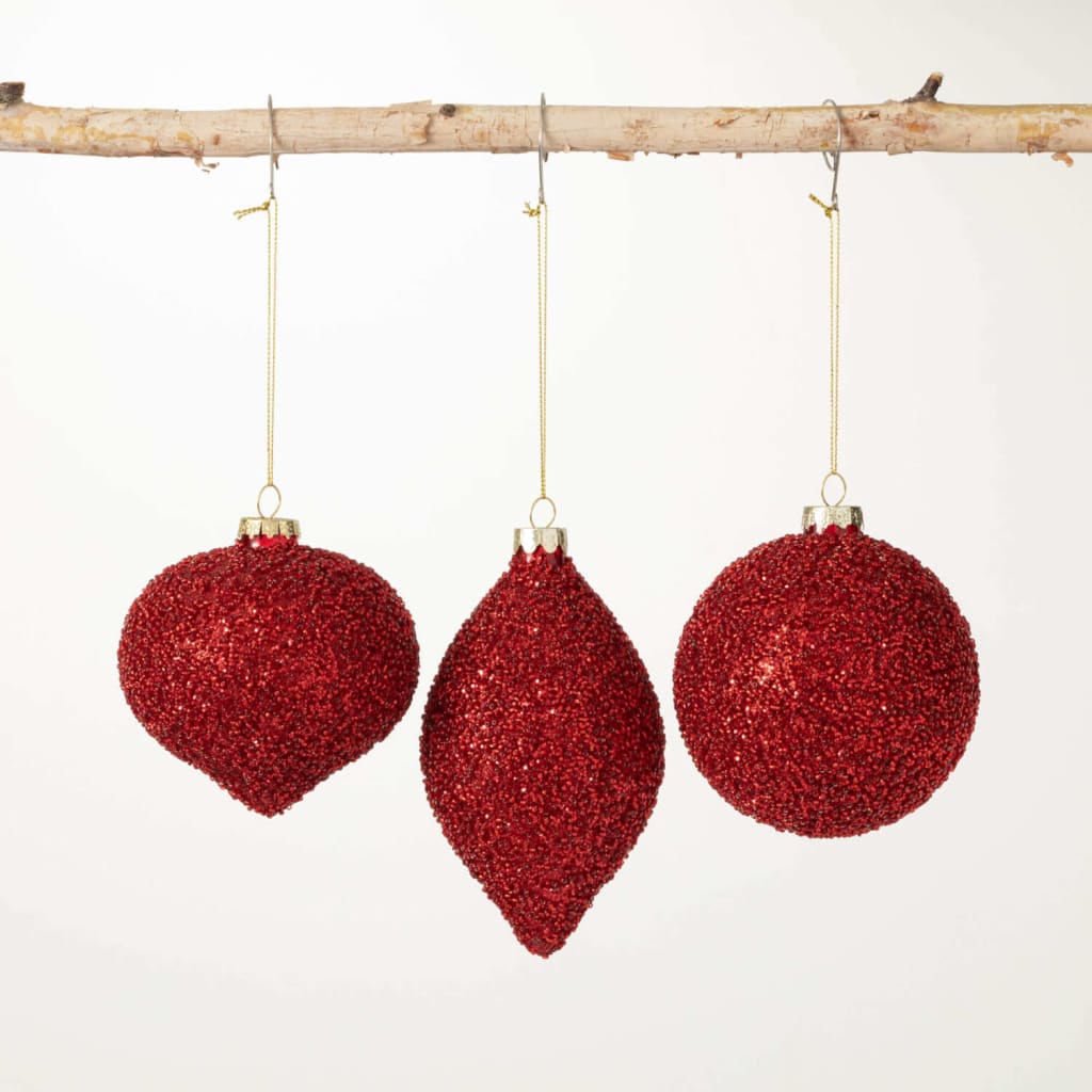 Deep Red Beaded Ornament Set (Set of 3) Christmas Decoration
