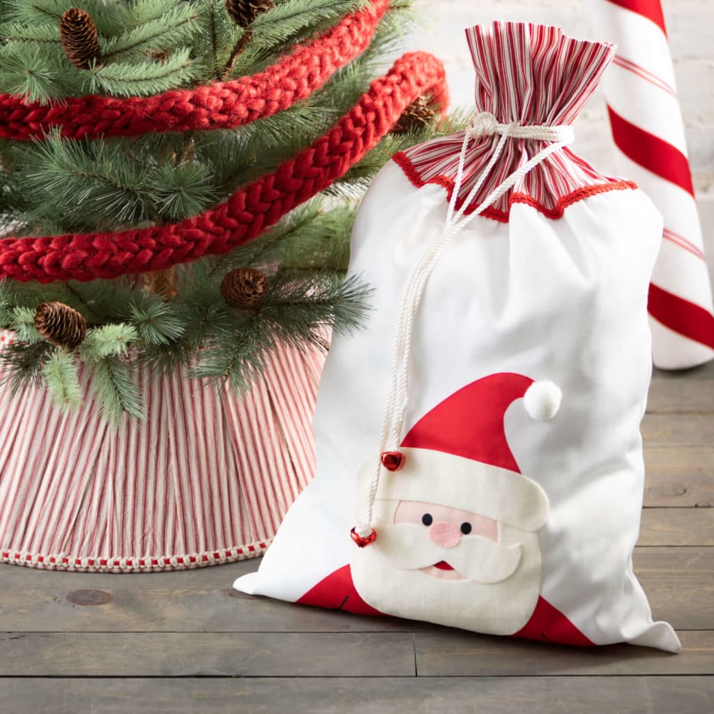 Fabric Santa Gift Bag With Tie Christmas Decoration -