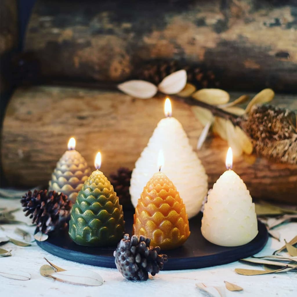 White Gold Pinecone Candle Christmas Decoration - Candles