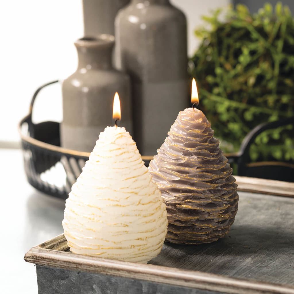 White Gold Pinecone Candle Christmas Decoration - Candles