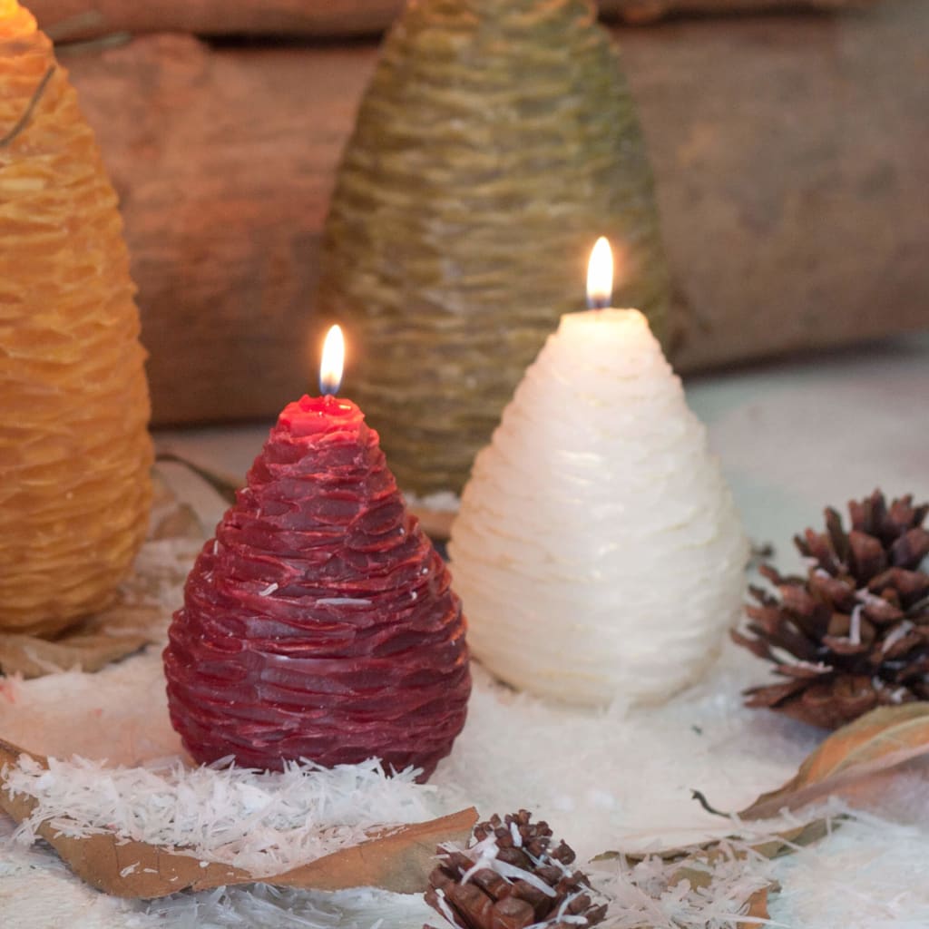 White Gold Pinecone Candle Christmas Decoration - Candles