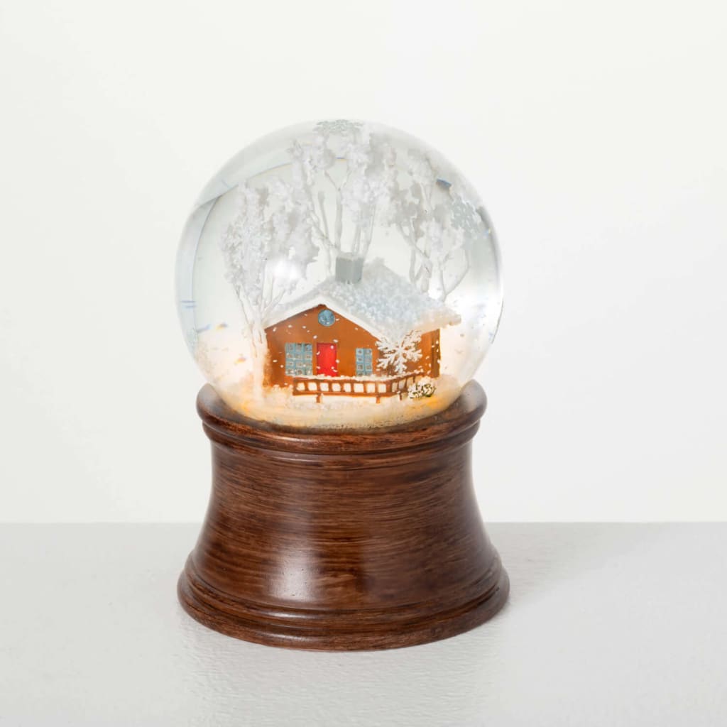 LED Brown Cabin Snow Globe Christmas Decoration