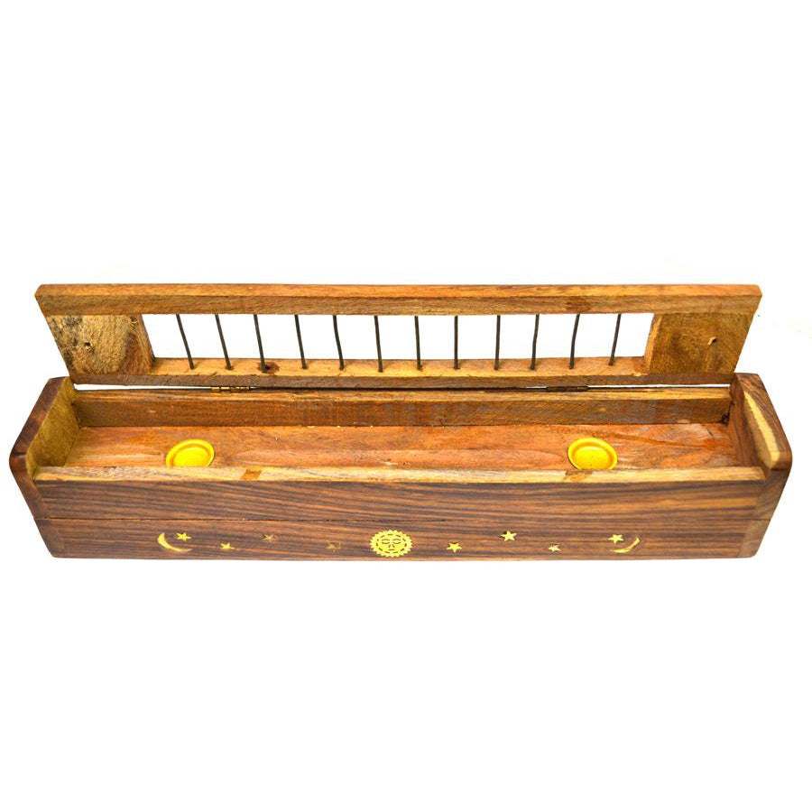 12" Celestial Wood Incense Box Burner with Screen - Magick Magick.com