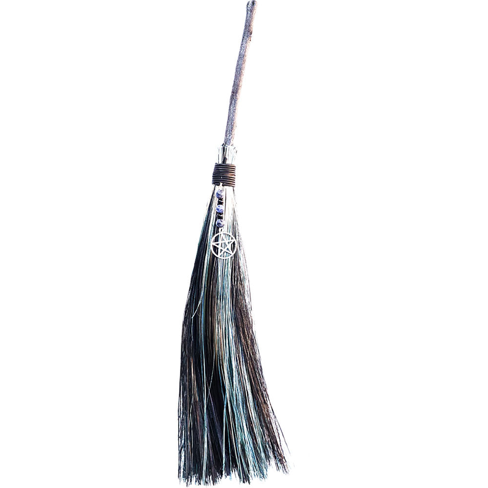 18" Wicca Besom - Blue/ Black - Pentacle with Sodalite - Magick Magick.com