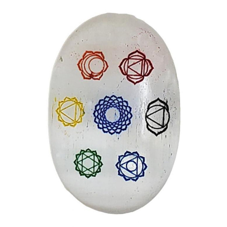 2" Palm Stone - Selenite with 7 Chakra - Magick Magick.com