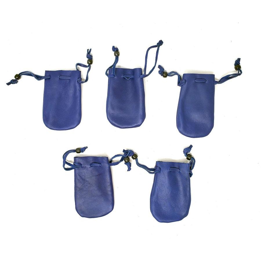 3" x 2" Blue Leather Drawstring Pouch - Magick Magick.com