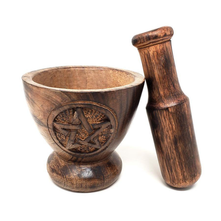 3.75" Wooden Pentagram Mortar and Pestle Set - Magick Magick.com