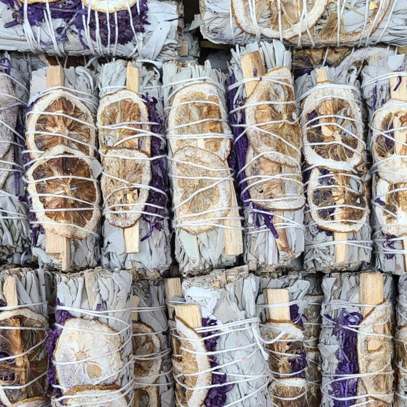 4" Florida Water, White Sage, Lavender, Lemon & Palo Santo Smudge Stick - Magick Magick.com