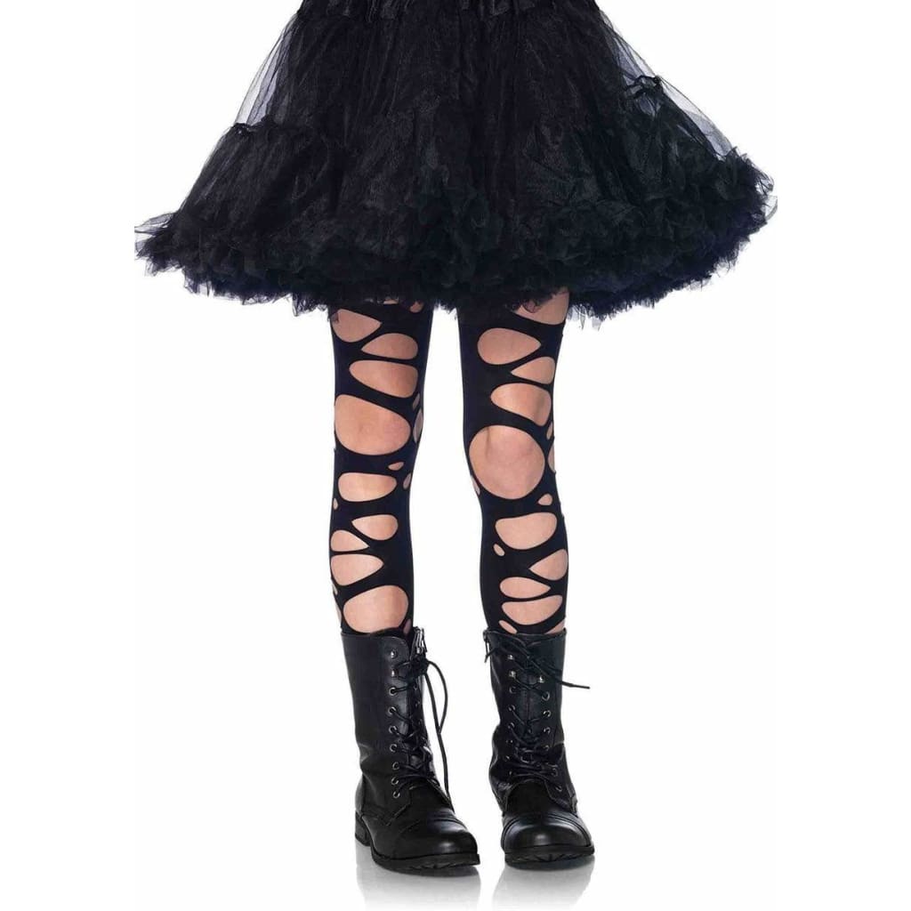 Tattered Punk Rock Tights - Large / Black - Child Girl’s