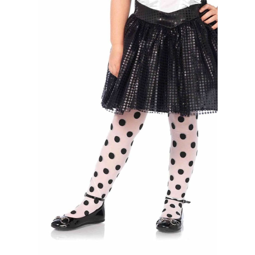 Sheer Polka Dot Pattern Tights - Small / White/Black - Child