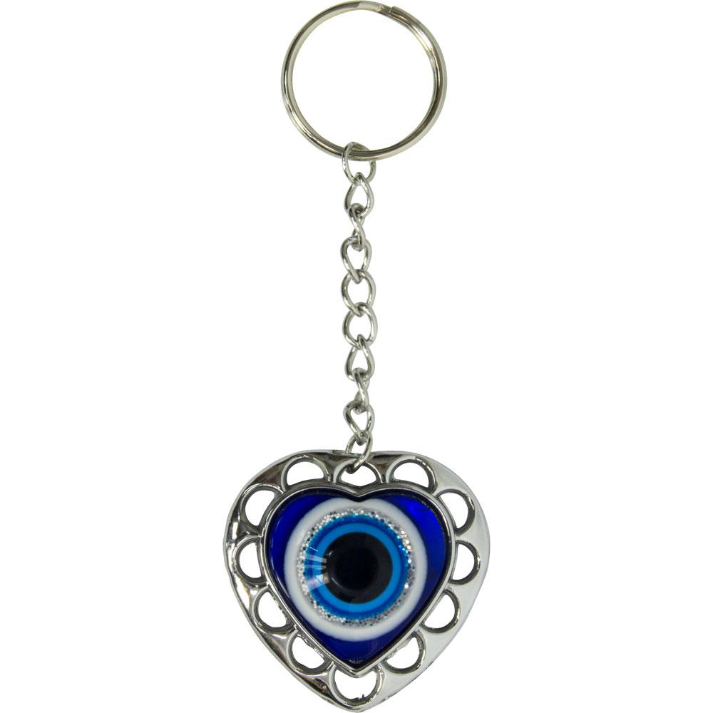 4.25" Evil Eye Talisman Key Ring - Puffed Heart - Magick Magick.com