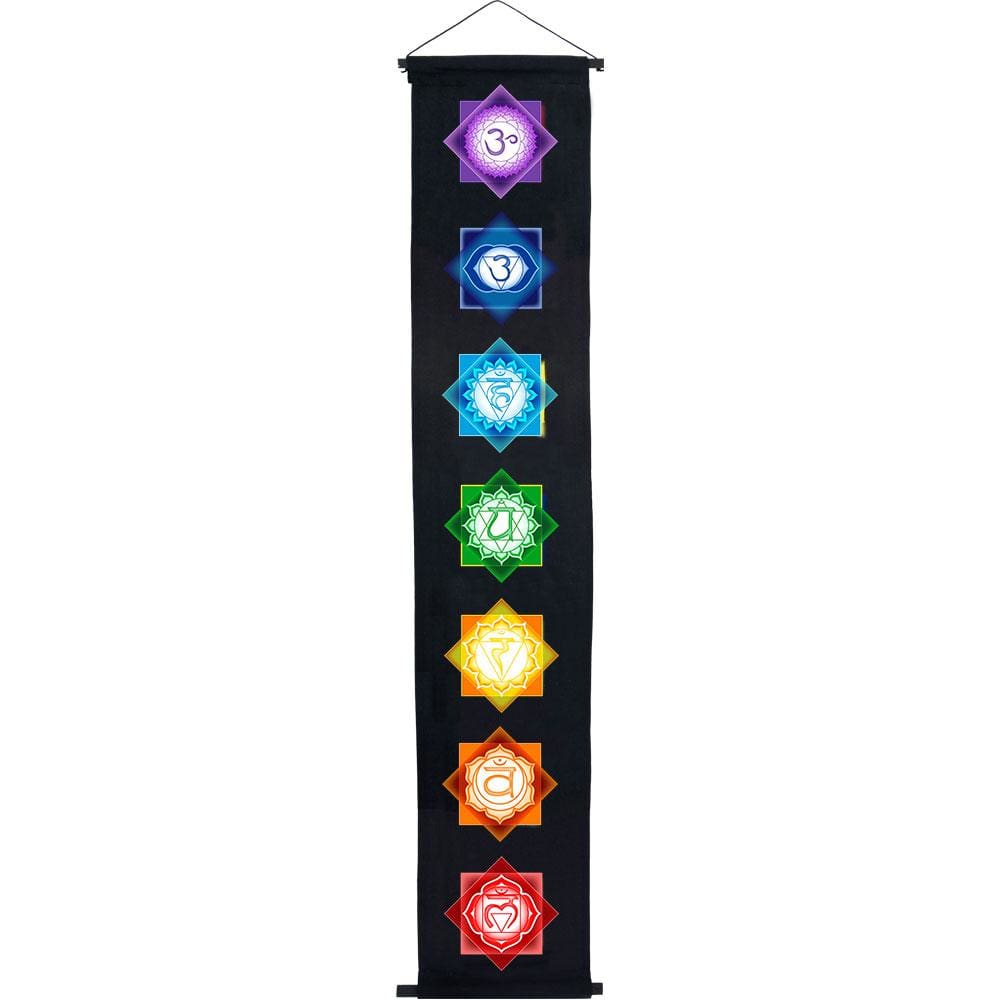 60" Cotton Color Print Banner - Chakras - Black - Magick Magick.com