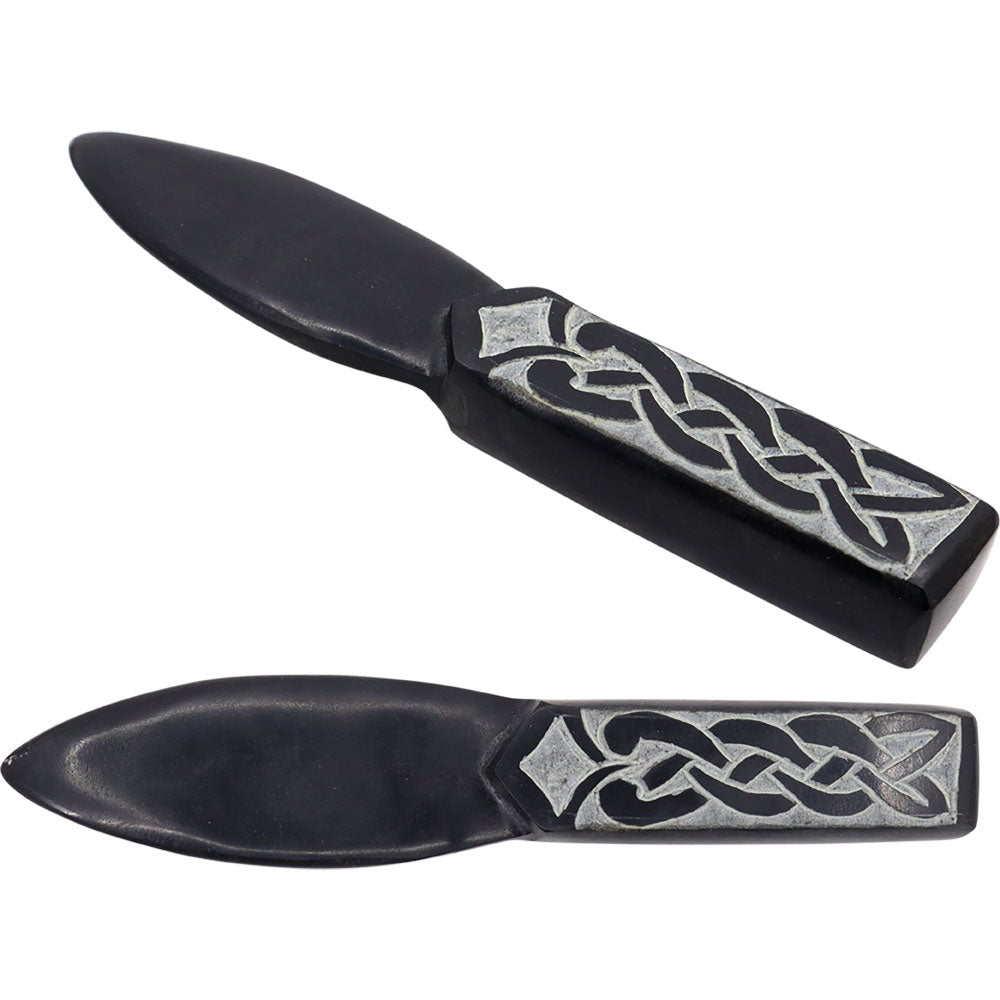 7" Celtic Knot Black Soapstone Athame - Magick Magick.com