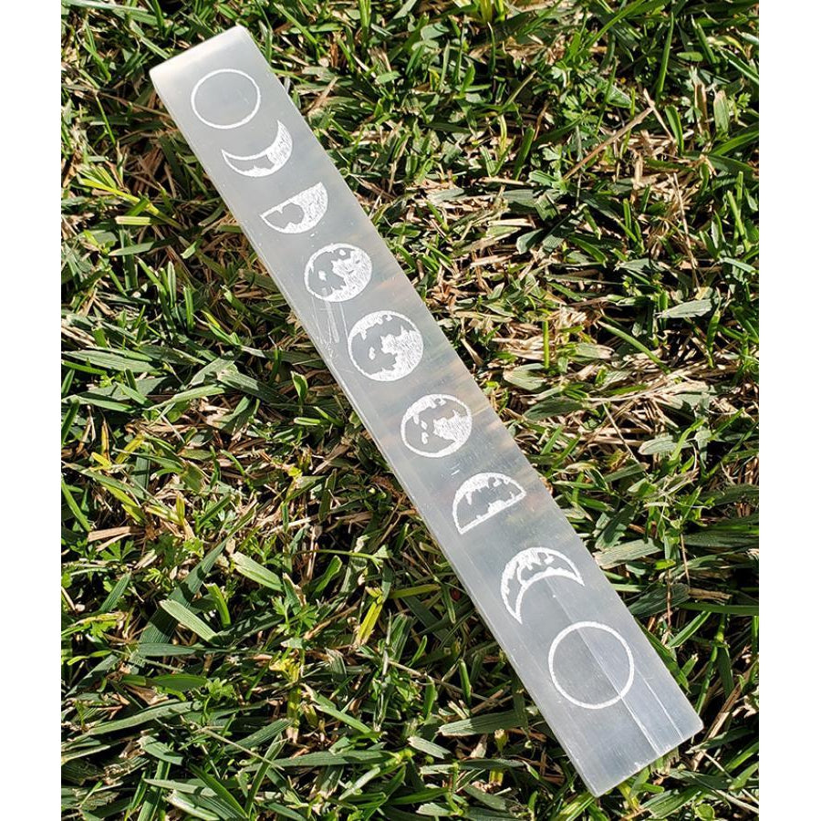 7" Moon Phase Selenite Flat Wand - Magick Magick.com