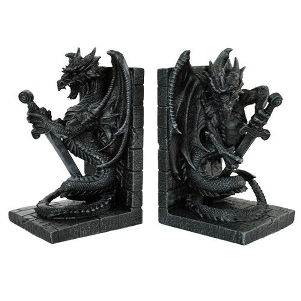 7.5" Dragon with Sword Resin Bookends (Pair) - Magick Magick.com
