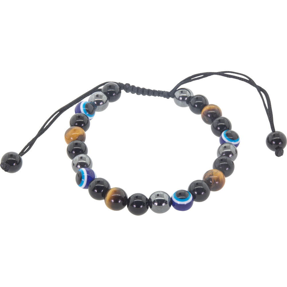 8 mm Adjustable Bracelet Tiger Eye & Hematite with Evil Eye & Black Glass Bracelet - Magick Magick.com