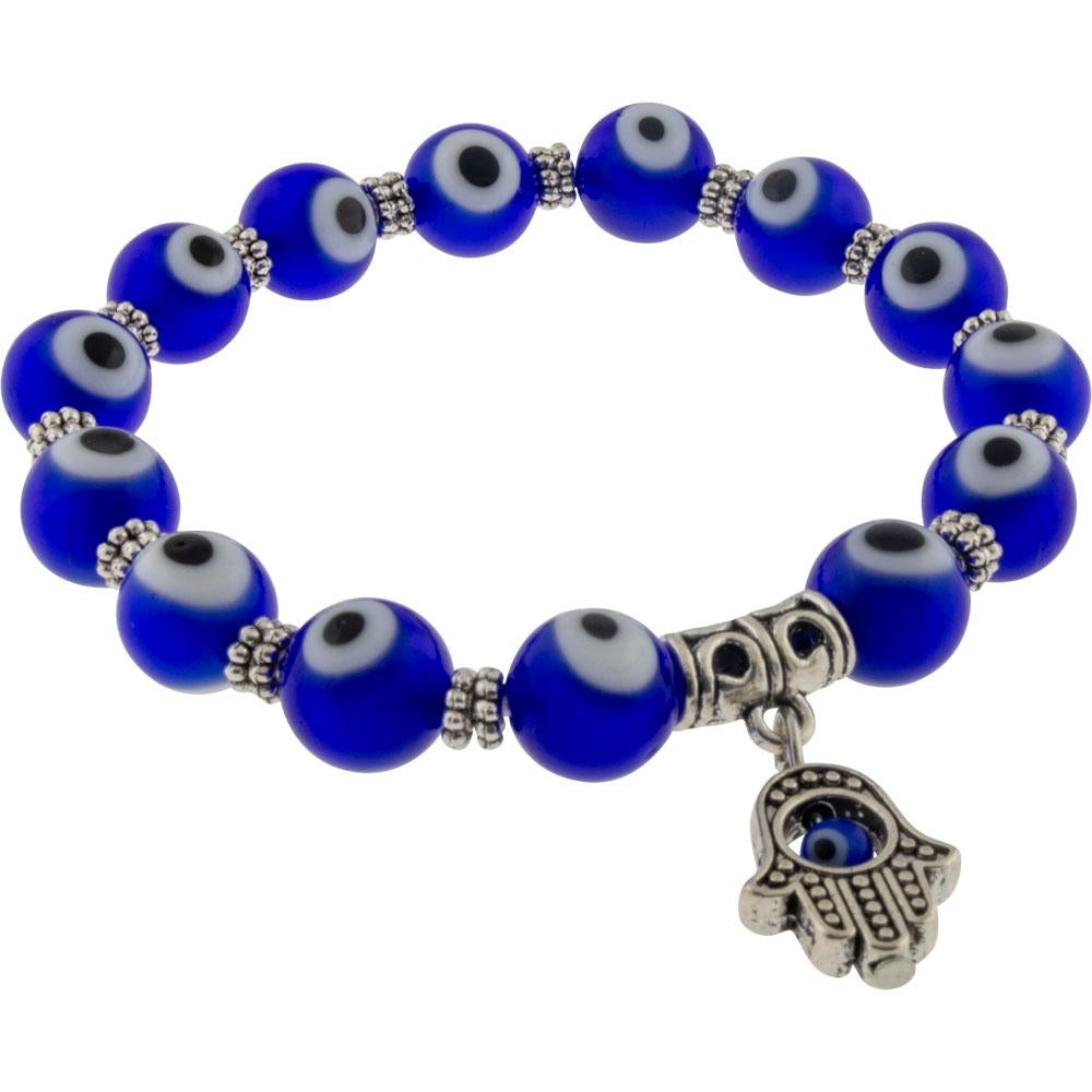 8 mm Elastic Bracelet - Evil Eye Protection Cobalt Blue with Fatima Hand - Magick Magick.com