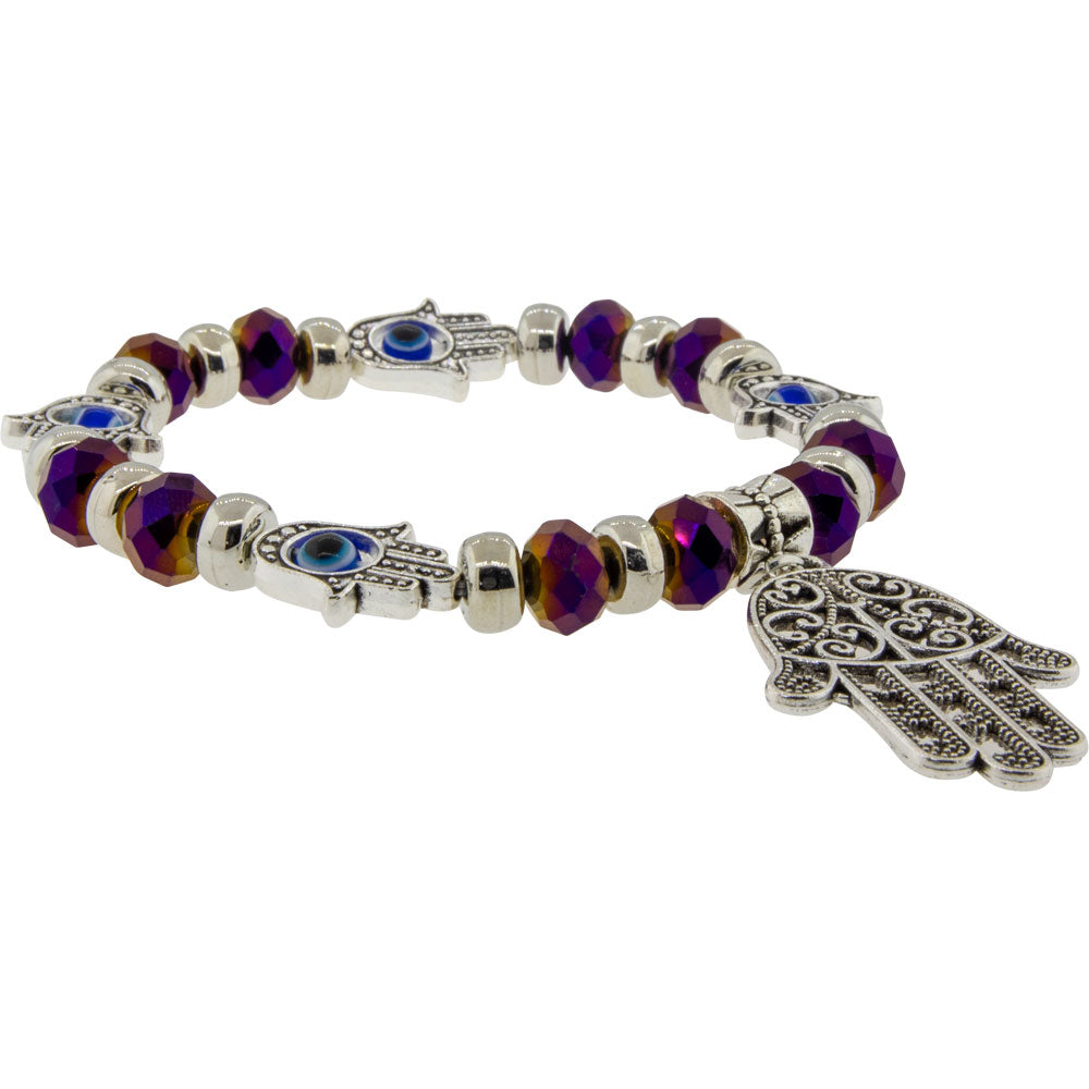 8 mm Elastic Bracelet - Evil Eye Protection - Purple with Charm - Magick Magick.com