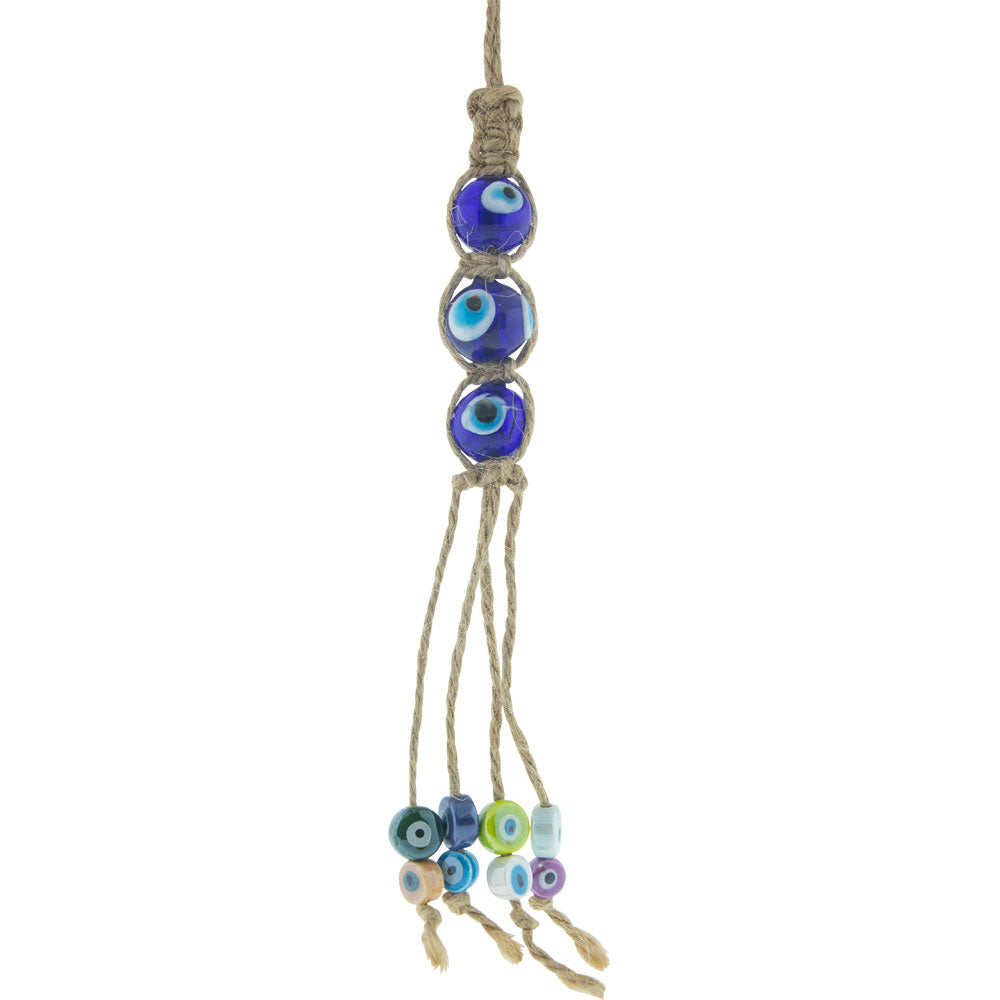 9" Evil Eye Talisman - Hemp Rope Triple with Tassels - Magick Magick.com