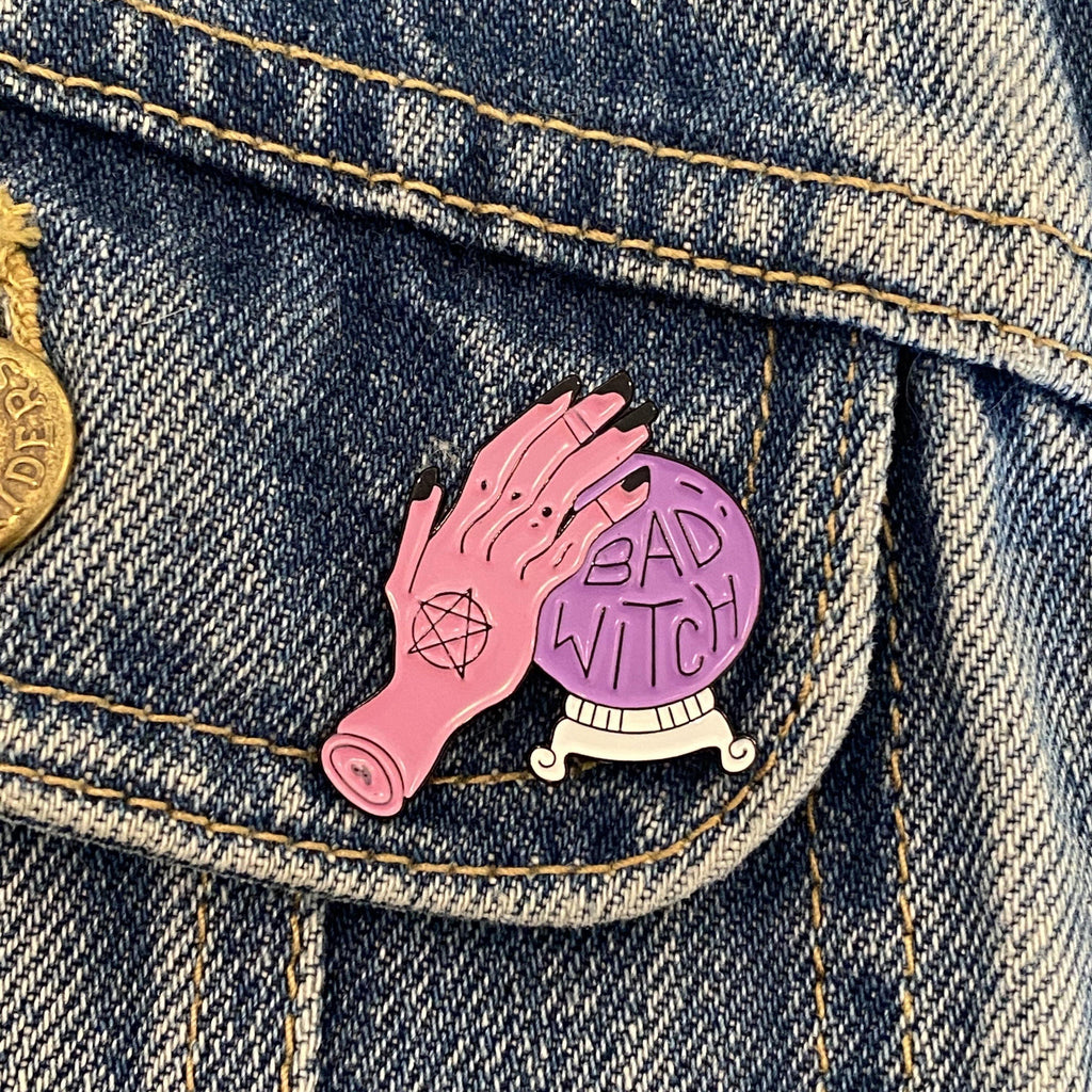 Bad Witch Crystal Ball and Hand Enamel Pin - Magick Magick.com