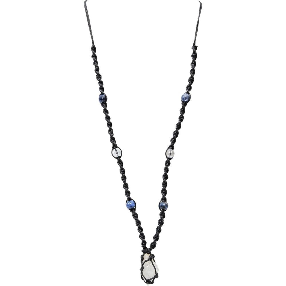 Hippie Necklace - Clear Negativity - Sodalite & Rough Clear Quartz Point - Magick Magick.com