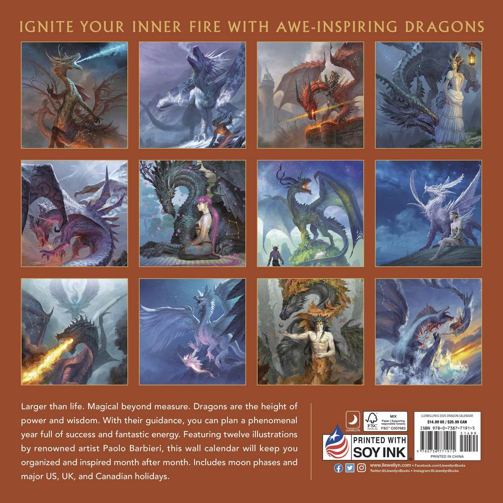 Llewellyn's 2025 Dragon Calendar by Llewellyn, Paolo Barbieri - Magick Magick.com