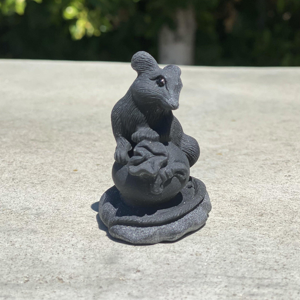 Natural Black Obsidian Hand Carved Mouse with Money Bag - .18 lbs (2 x 1.5 x 2.5 inches) - Magick Magick.com
