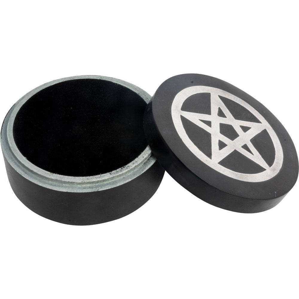 Soapstone Velvet Lined Box with Silver Inlay - Pentacle - Magick Magick.com