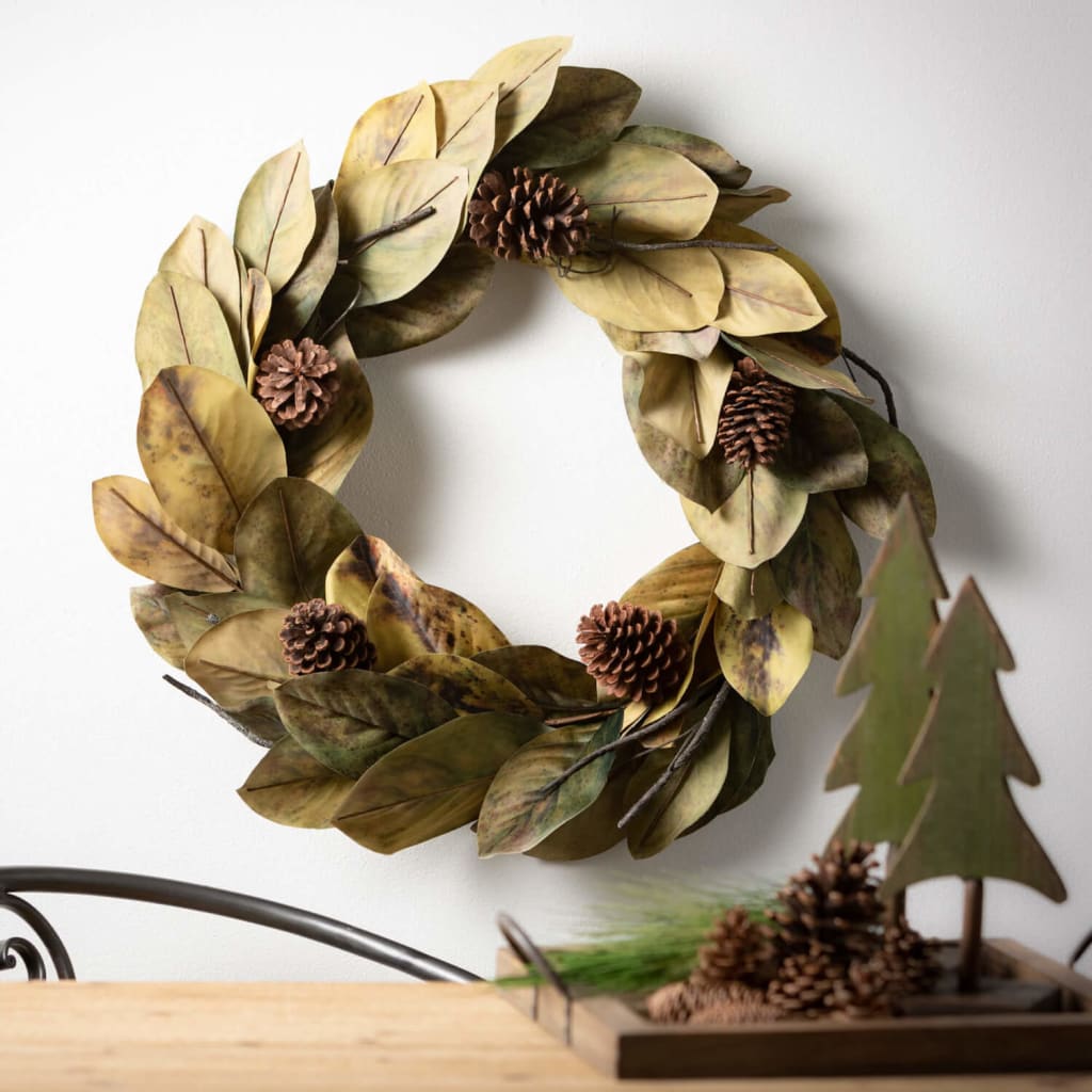 24 Magnolia and Pine Cone Wreath Christmas Decoration -