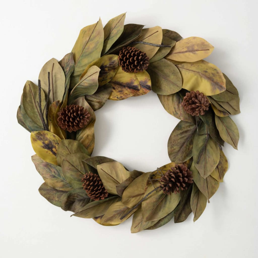 24 Magnolia and Pine Cone Wreath Christmas Decoration -
