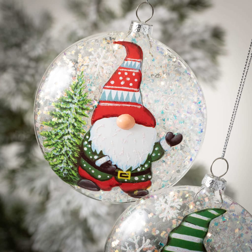 Gnome Glass Disc Ornament Set (Set of 2) Christmas