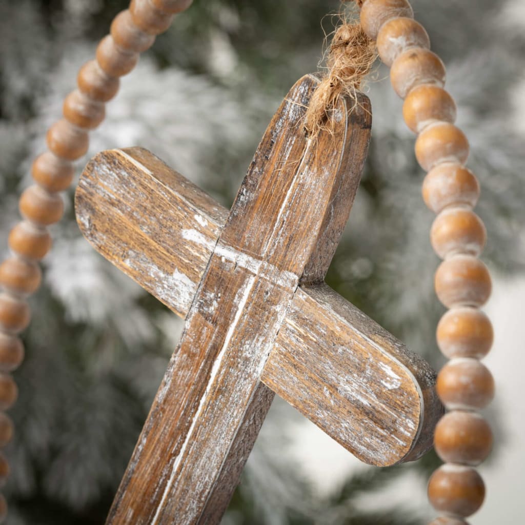 Wood Beads & Cross Ornament Christmas Decoration - Christmas