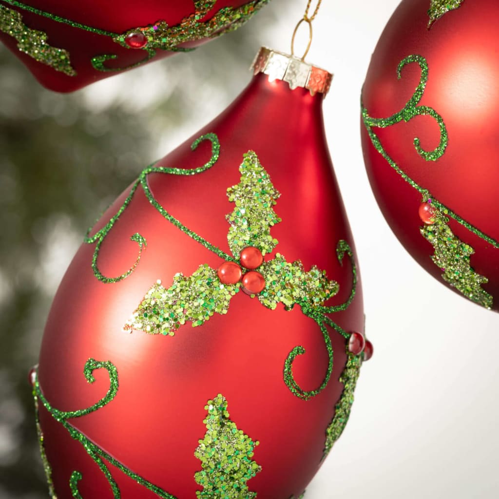 Embellished Holly Ornament Set (Set of 3) Christmas