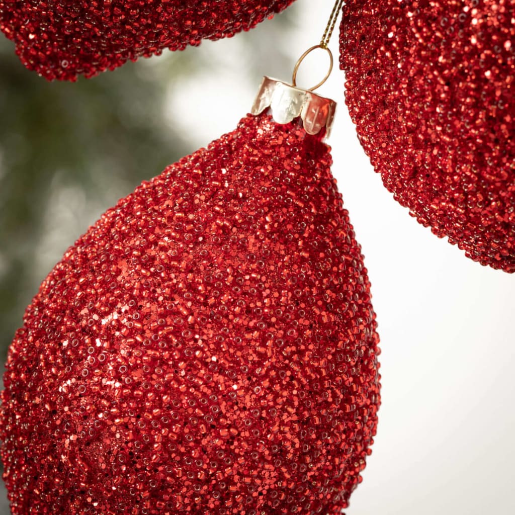 Deep Red Beaded Ornament Set (Set of 3) Christmas Decoration
