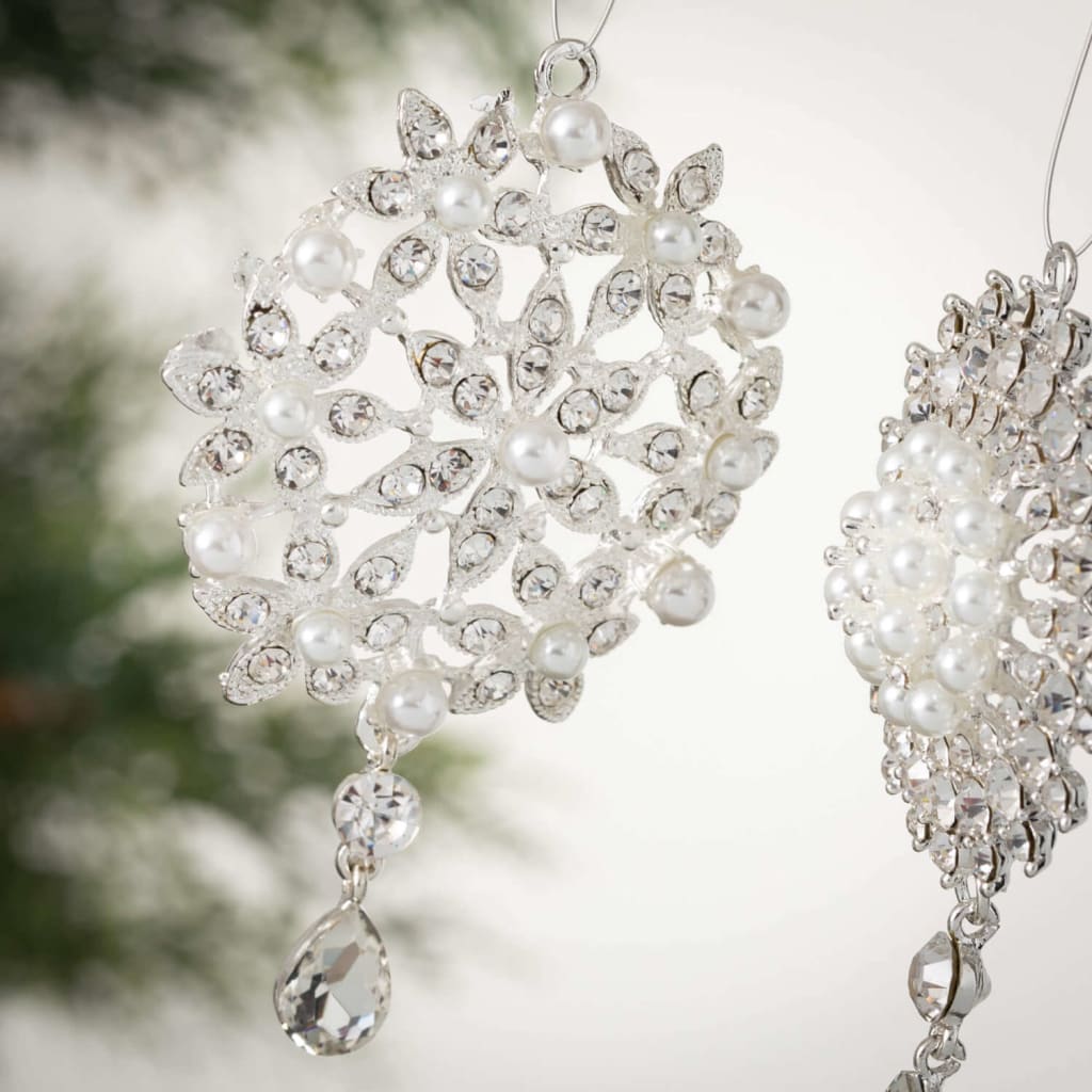 White Gem Snowflake Ornaments (Set of 2) Christmas