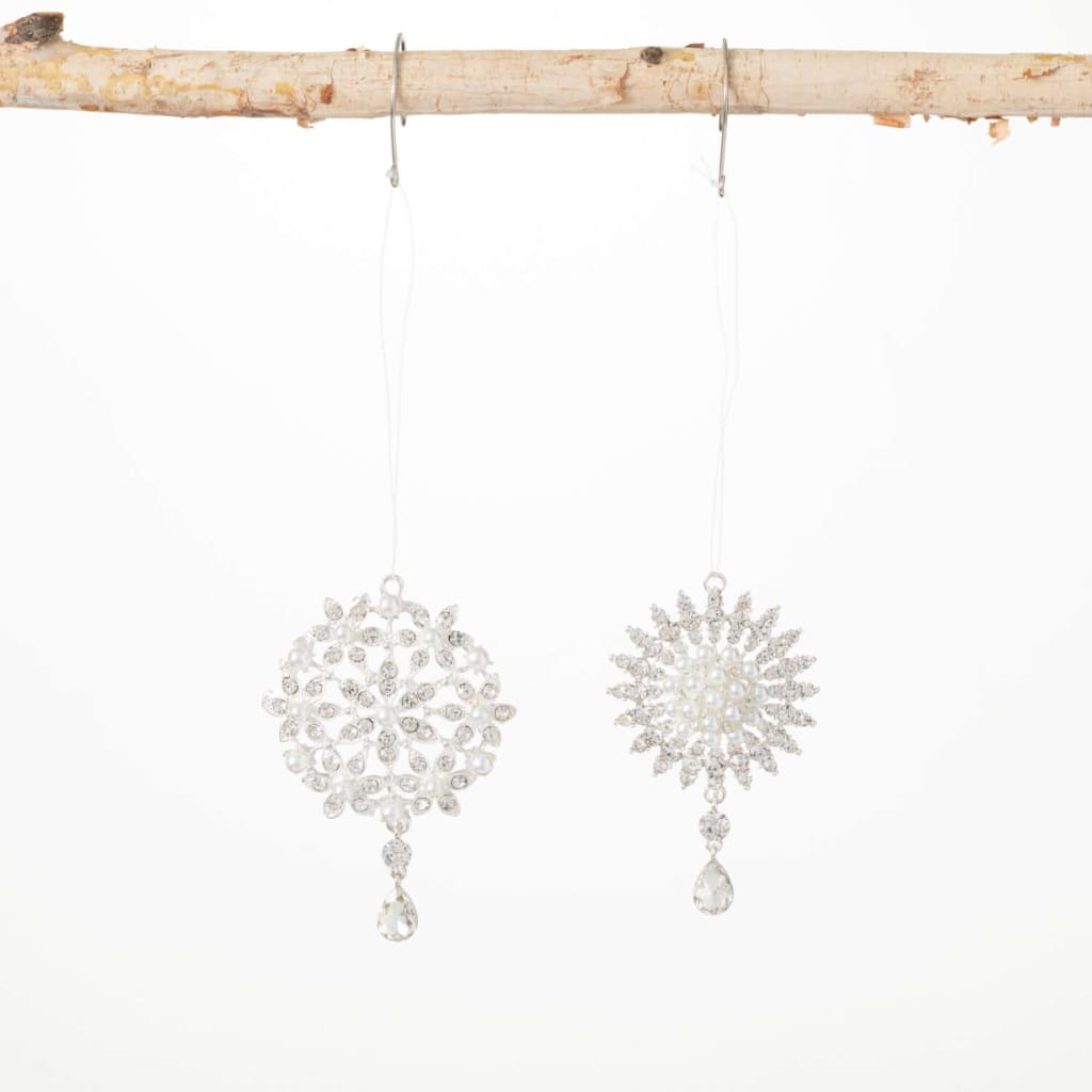 White Gem Snowflake Ornaments (Set of 2) Christmas