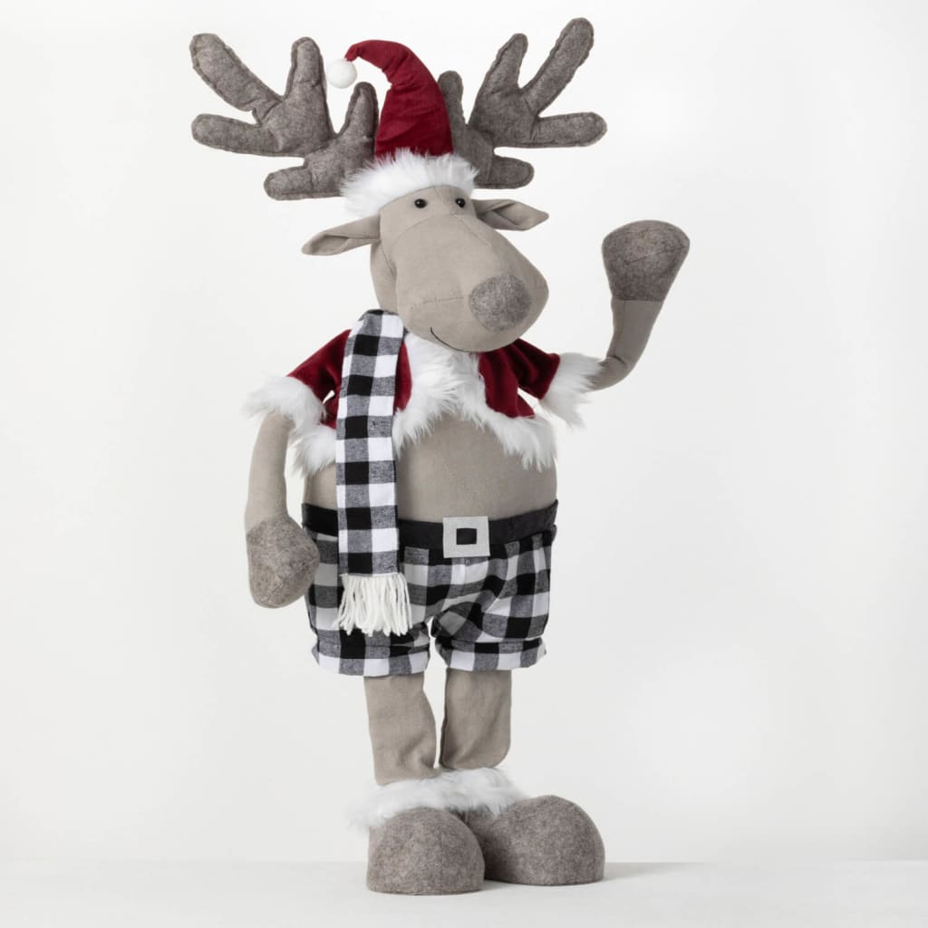 Plaid Moose Telescopic Legs Christmas Decoration - Christmas