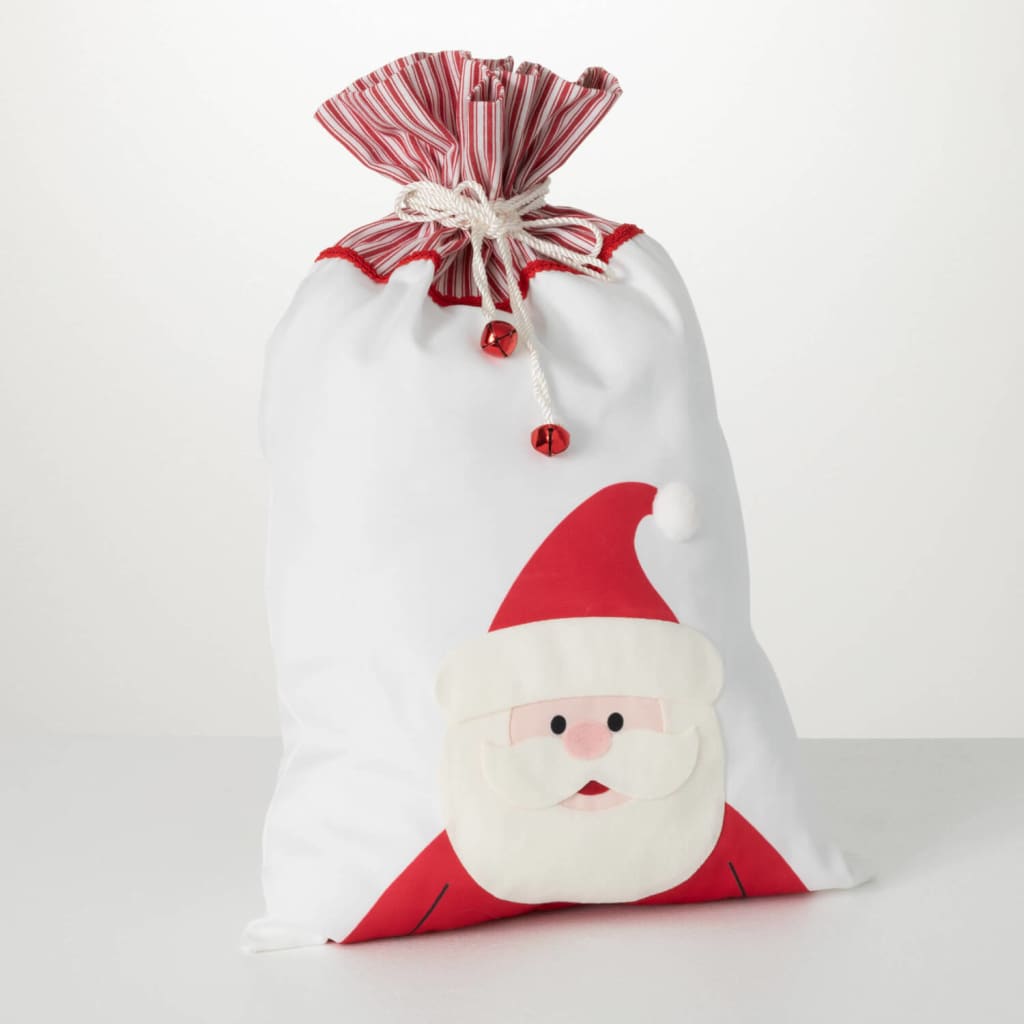 Fabric Santa Gift Bag With Tie Christmas Decoration -