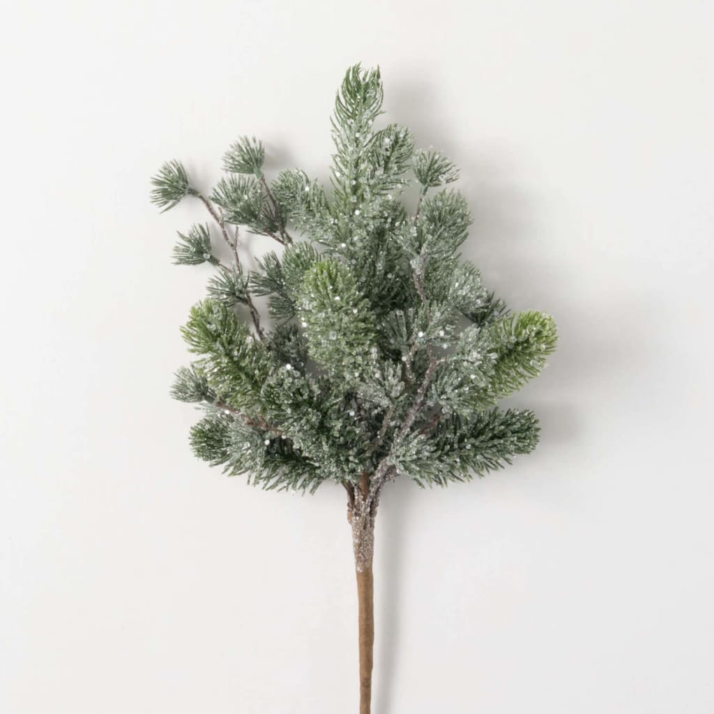 Iced Pine Pick Bush Christmas Decoration - Stems & Branches