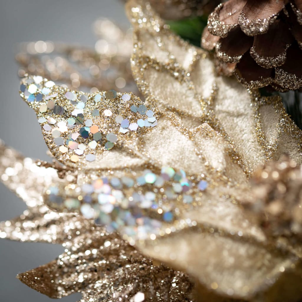 Gold Poinsettia Pine Pick Christmas Decoration - Stems &